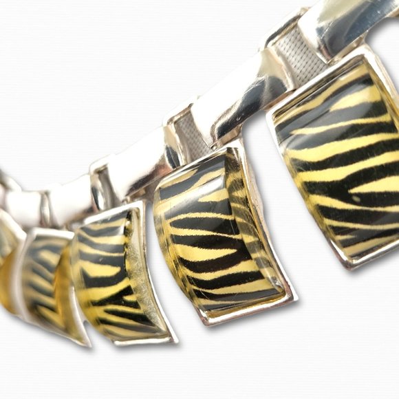 80’s Style Statement Black Stripe Silver tone and Zebra Necklace - Picture 7 of 13